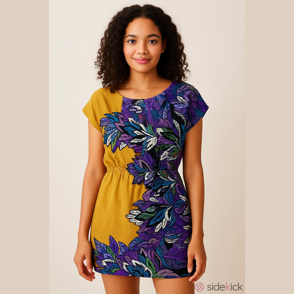 4/$67 Deal! Vintage 90's Yellow & Purple Floral Mini Dress